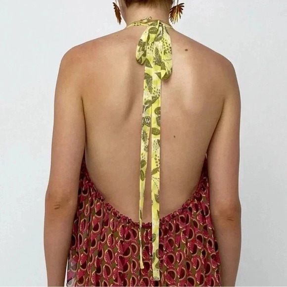 Zara Chemise Sheer Printed Halter Top Size XS Boho Tiered NWT New - Picture 7 of 7